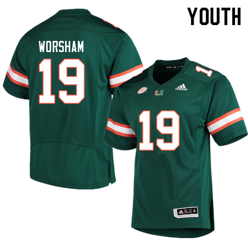 Youth #19 Dazalin Worsham Miami Hurricanes College Football Jerseys Sale-Green